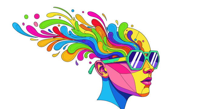 Colorful Abstract Head with Exploding Vibrant Hair
