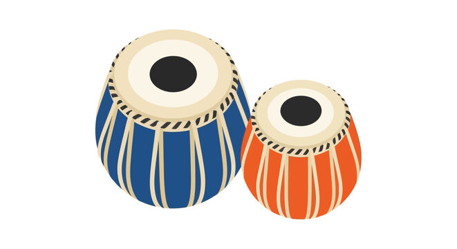 Traditional Indian Classical Percussion Instrument Tabla Set Illustration.