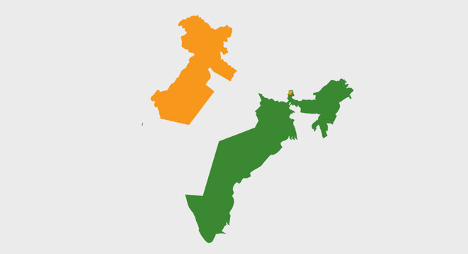 Abstract shapes in saffron and green colors representing national identity.