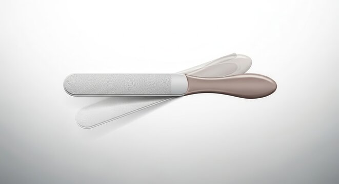 Modern ergonomically designed pedicure foot rasp for smooth skin care on a neutral background