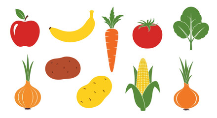 Fototapeta premium Fresh colorful vegetables and fruits icons.
