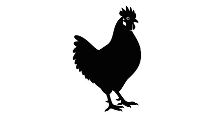 Black silhouette of a rooster standing on a white background © Korek
