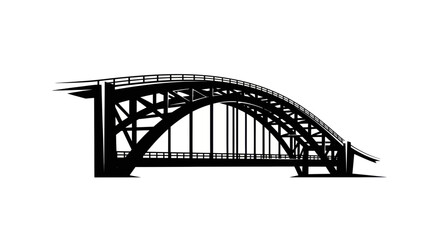 Obraz premium Black Silhouette of a Steel Arch Bridge on a White Background