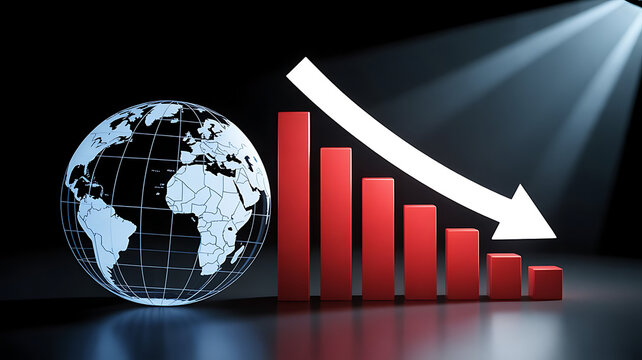 A 3D bar graph showing a decline in global economic growth