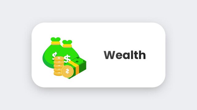 A stack of green dollar bill money bundles icon with a golden coin representing wealth finance or cash savings on a white rounded badge