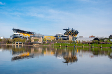 Obraz premium NFL Draft Stage Set up Near Acrisure Stadium in Pittsburgh for Event Preparation and Fan Engagement