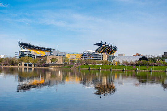 NFL Draft Stage Set up Near Acrisure Stadium in Pittsburgh for Event Preparation and Fan Engagement