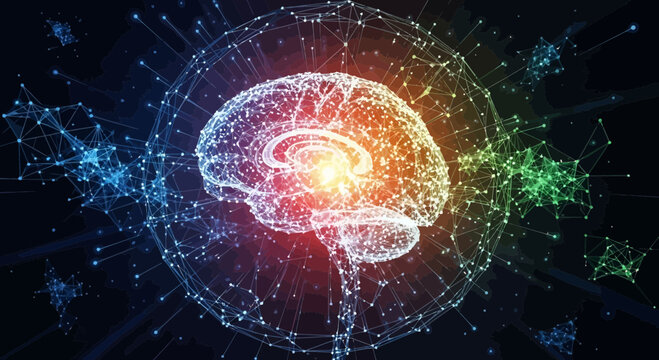 Conceptual digital brain illustration with neural network connections