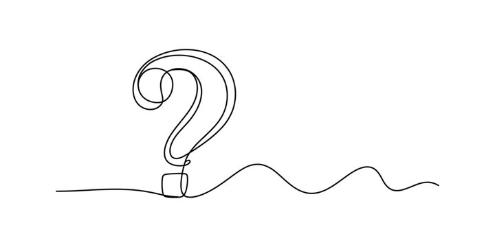 A single continuous line drawing of a question mark isolated on a plain white background surface. Vector, illustration