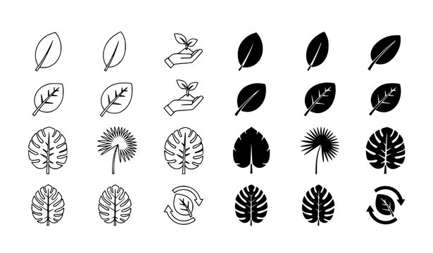 Environmental sustainability icons with leaves hands and recycling symbols for eco projects vector set