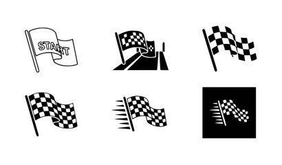 Fototapeta premium Black and white checkered racing flags icon set showing start and finish line signals for motorsport competitions and speed events isolated on white background as vector