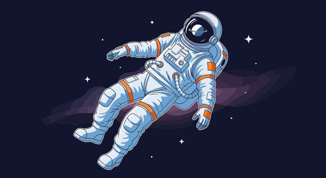Astronaut floating in space with stars and nebula illustration