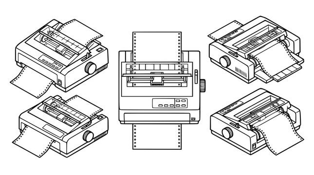 Vector graphic illustration of dot matrix printer designs