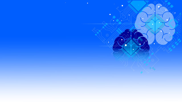 Abstract Digital Technology Background with AI Brain and Circuitry Design with Copy Space