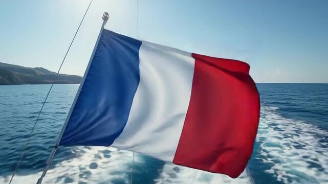 French Flag on Ocean Representing Journey to Independence and Freedom