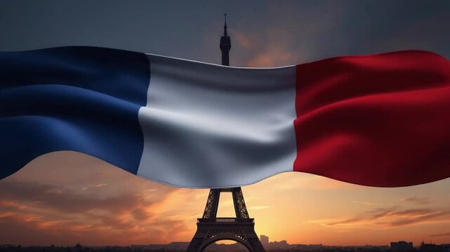 French Flag Near Eiffel Tower Symbolizing Independence from France Rule