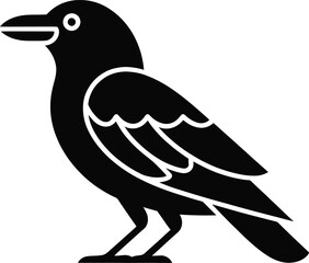 Obraz premium Black crow silhouette with simple white outline detail against white background vector illustration