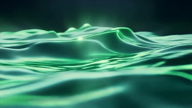 Glowing emerald green energy waves rippling through invisible liquid medium