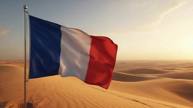 French Flag in Desert Symbolizing Independence and Freedom from France