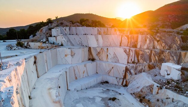 Stone quarry with sunset overhead