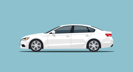 Obraz premium Modern white sedan car illustration against blue background