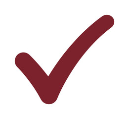 Burgundy check mark icon vector, dark red tick symbol for approval, minimalist validation sign for business checklists and task completion © ArsiStudio