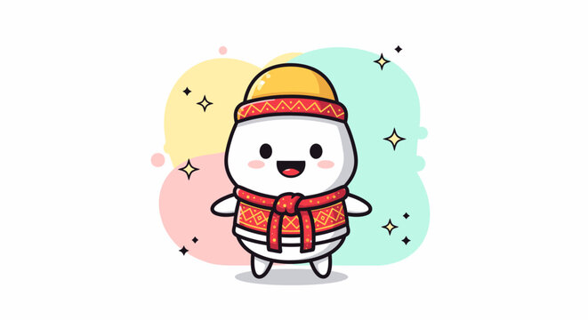 Cute Cartoon Snowman with Yellow Hat and Red Scarf.