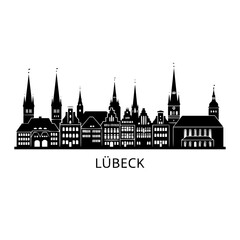 Fototapeta premium Historic city skyline of lubeck with towers and spires Vector, illustration