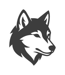 Minimalist wolf head vector logo, black and white husky mascot icon, stylized wild animal profile for sports branding and outdoor apparel © ArsiStudio