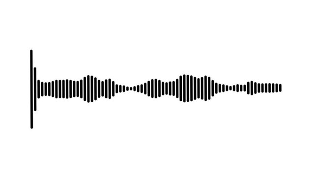 Audio waveform animation white background, sound wave spectrum visualizer, black frequency line pulse, digital music equalizer motion, voice recording signal display, seamless loop, 4k video.