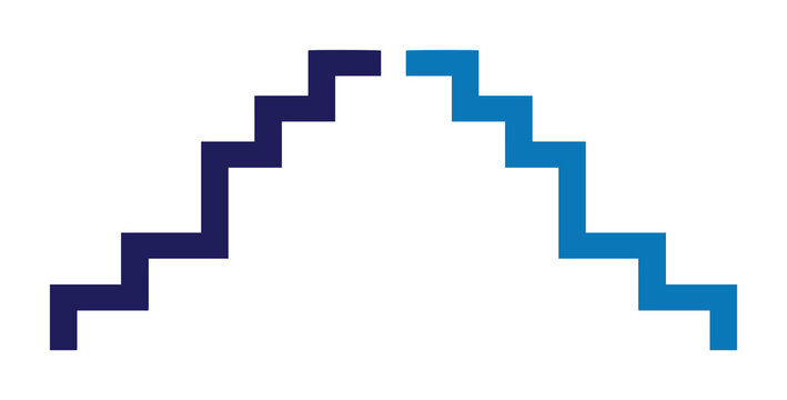 Minimalist blue stairs logo vector, geometric staircase icon representing growth and progress, abstract step ladder symbol for business success