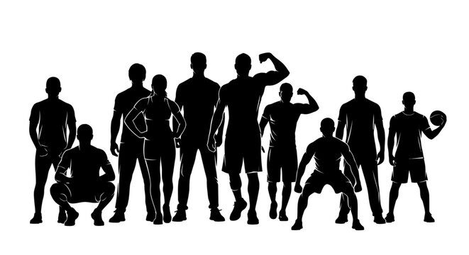 Diverse Group of Athletic People Silhouettes Demonstrating Strength and Sports Poses