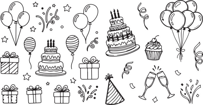 Vintage Birthday Icons in Baroque Rococo Style with Whimsical Frames and Decorative Elements