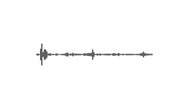 Audio waveform animation white background, sound wave spectrum visualizer, black frequency pulse line, digital music equalizer motion, voice signal display, seamless loop, 4k video.