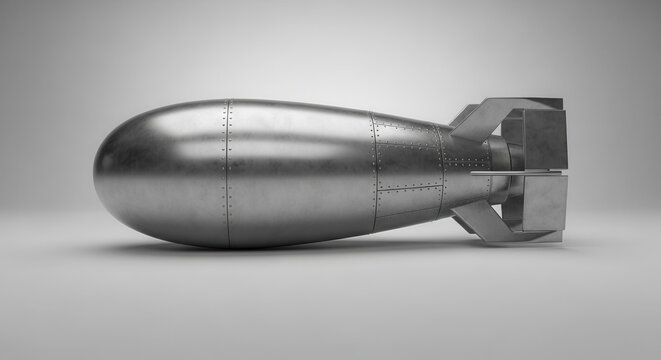 Sleek metallic bomb render with detailed rivets on a clean studio background