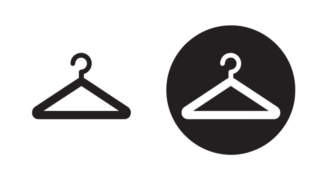 Hanger icon with simple line art on light and dark circular backgrounds for clothing organization and storage
