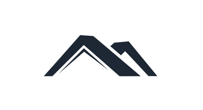 Minimalist silhouette of a mountain range with two distinct peaks against a plain white background for outdoor logo design.