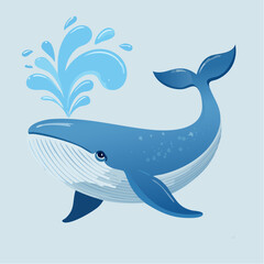 Obraz premium Whimsical Blue Whale Illustration with Water Spout - A Marine Mammal Encounter