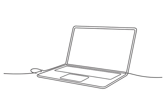 Continuous Line Drawing of a Laptop Computer, Minimalist Line Art Vector Illustration of a Portable Electronic Device for Business, Education, and Modern Workspace Design, Simple Flat Style.