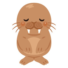 Obraz premium お辞儀するセイウチのキャラクターイラスト／Cute Walrus Character Bowing, Illustration