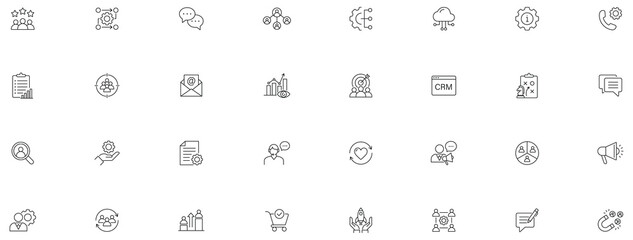 Fototapeta premium CRM icon set. Customer relationship management icon collection. Editable line icons.