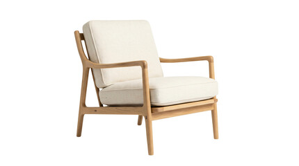 Fototapeta premium modern wooden chair with white cushion isolated on transparent background