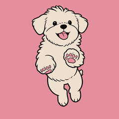 Fototapeta premium Cute White Fluffy Dog Cartoon Illustration