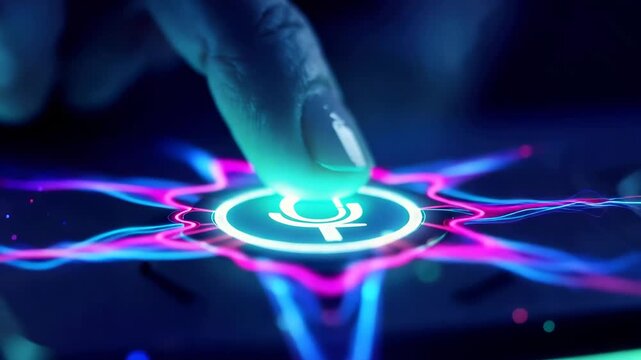 Futuristic touch interface with glowing digital button representing innovation technology and user interaction concept