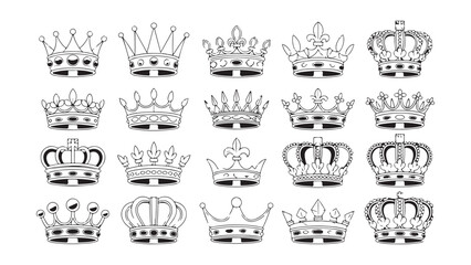 Detailed vintage crown line art illustrations for antique heraldry and sophisticated royal emblems. © Md