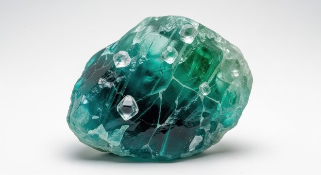 Green and Blue Fluorite Crystal Specimen with Internal Fractures.