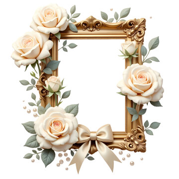 Wedding Botanical Ivory Rose Pearl Frame Design