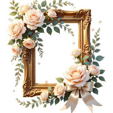 Ivory Rose Baroque Gold Frame Wedding Illustration