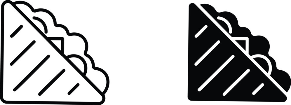 Minimalist sandwich icon set, black and white club sandwich vector symbols, triangular toast bread with lettuce and cheese for food menus