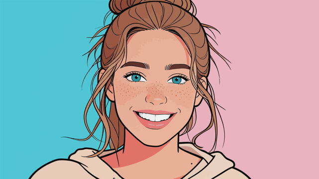 Young Woman with Freckles in Pop Art Style